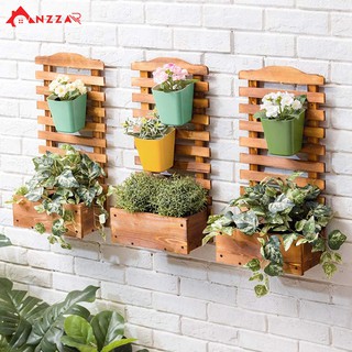 Giá gỗ treo tường ban công có chậu trồng hoa, cây cảnh, gỗ thông nhập khẩu chống nước Anzzar KBC-10