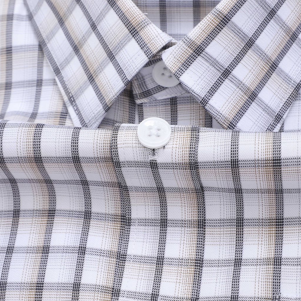 [MẪU MỚI] Áo sơ mi nam ngắn tay ARISTINO in trắng kẻ dobby nâu lịch lãm, thời thượng - ASS006S2