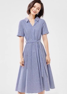 Đầm sm sọc xanh thắt eo