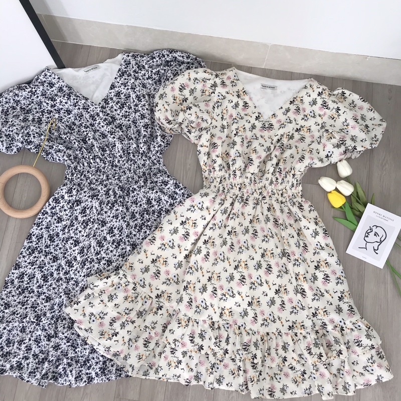 Váy nữ dáng xoè hoa nhí cổ chữ V chun eo mới lạ SP0045 Gomtrend | BigBuy360 - bigbuy360.vn