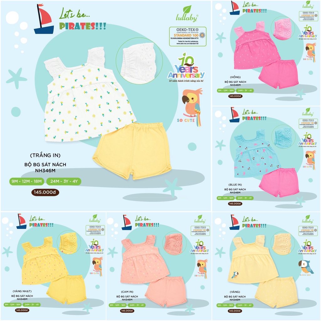 Bộ quần áo sát nách chất cotton mềm mại họa tiết bé gái Lullaby