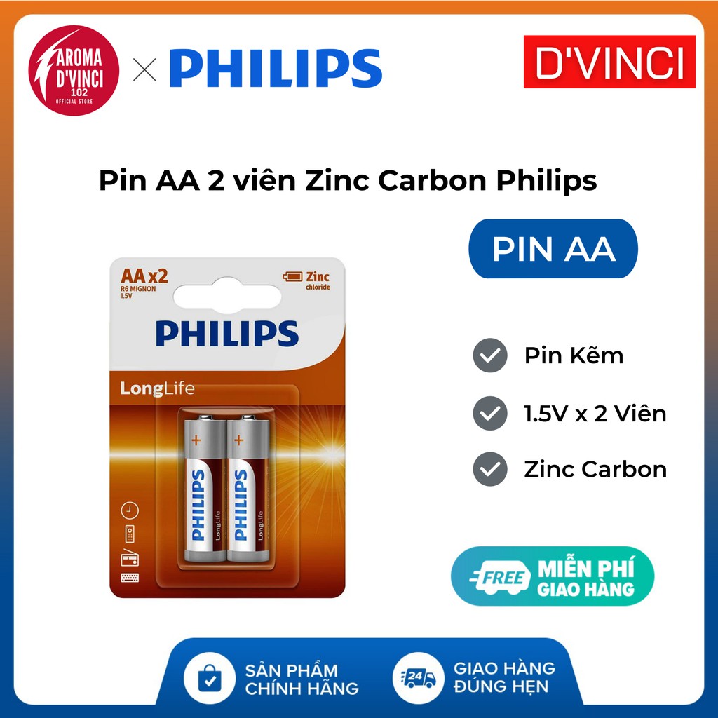 [⚡️Chính hãng] Pin AA Zinc Carbon Philips (Pin Kẽm) - Vỉ 2 Viên