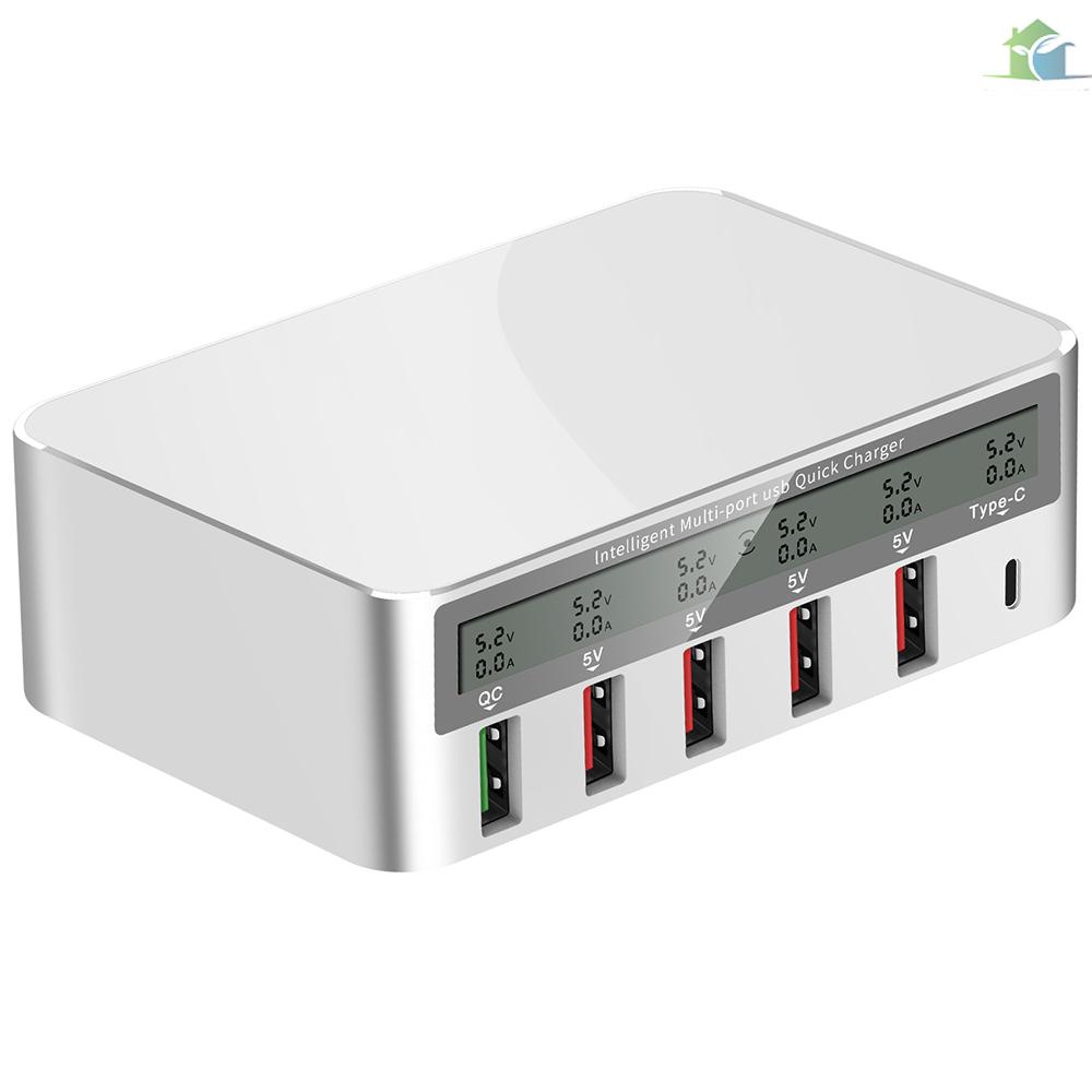 YOUP  818 Intelligent Multi-port USB Fast Charger Adaptive LCD Display Quick Charge QC 3.0 Type-C Port EU Plug