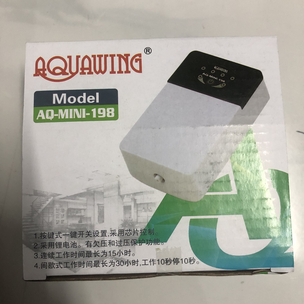 Máy Sủi Oxy Tích Điện 1 Vòi AQ-198 (1W-2x3Lít/Phút) - Máy Oxi 2 Vòi Tích Điện Cho Bể Cá