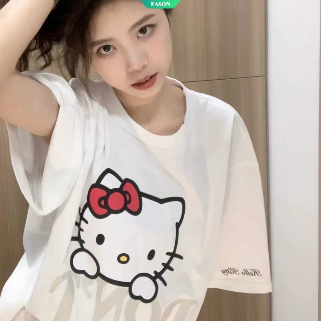 Áo Thun Tay Ngắn Dáng Rộng In Hoạt Hình Sanrio Hello Kitty Phong Cách Hàn Quốc Thời Trang Mùa Hè 2022 Cho Nữ