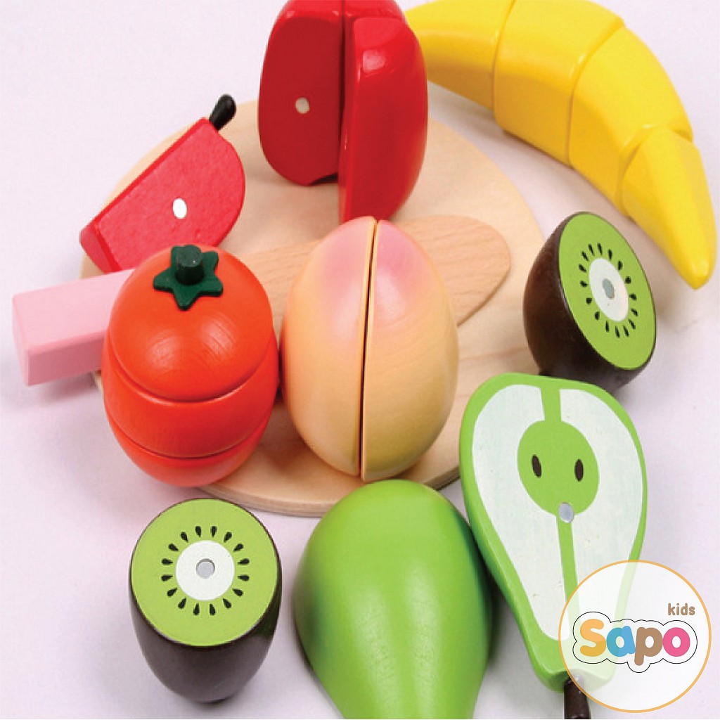 Bộ đồ chơi cắt trái cây bằng gỗ giáo dục sớm cho trẻ theo phương pháp Montessori đồ chơi giáo dục trẻ em SAPO KIDS