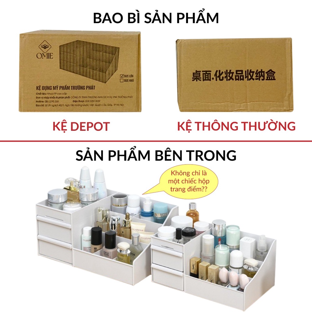 Kệ đựng mỹ phẩm đa năng 3 tầng nhiều ngăn cao cấp SIZE TO