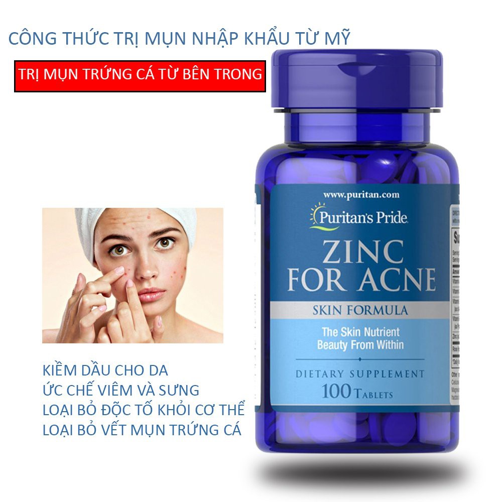Viên uống kẽm giảm mụn Zinc For Acne Puritan's Pride 100v