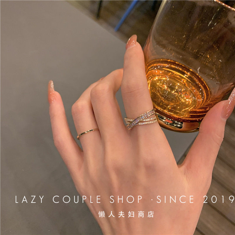 Sense of Quality Affordable Luxury Ring Cold Wind Special-Interest Design Simple and Stylish PersonalityinsTrendy Zircon Super Flash Opening Female