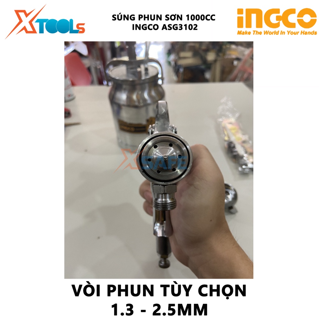 Súng phun sơn INGCO ASG3102 | máy phun sơn Vòi phun tiêu chuẩn 1.8mm, Dung tích 1.0L, Áp lực vận hành 3 - 4 bar phun sơn