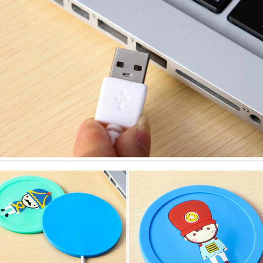 Tấm sưởi ấm cốc cà phê/ trà bằng silicon cách điện sạc USB hình hoạt hình sáng tạo