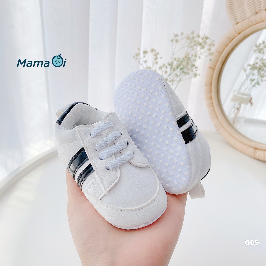G05 Giày bata trắng 3 sọc đen đế nhựa chất da cho bé tập đi của Mama ơi - Thời trang cho bé