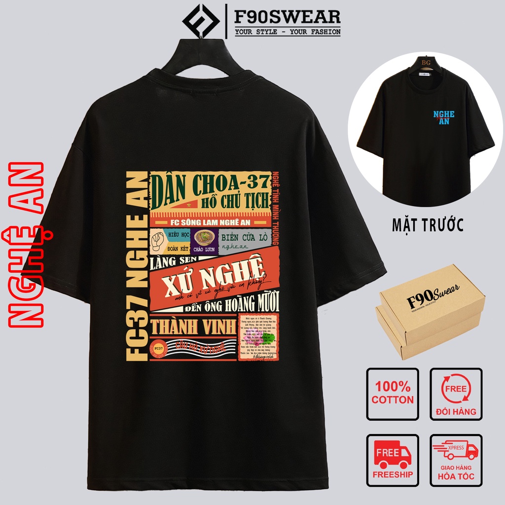 Áo thun tay lỡ nam nữ - Áo phông nam nữ tay lỡ form rộng 100%COTTON thoáng mát in NGHỆ AN