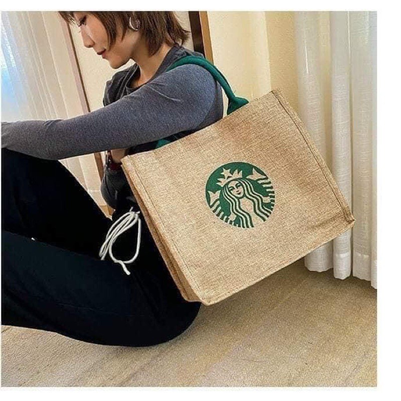 Túi cói đi biển đi chơi đi du lịch siêu đẹp mẫu mới 2021 in chữ Starbuc phong cách Hàn Quốc cực xinh