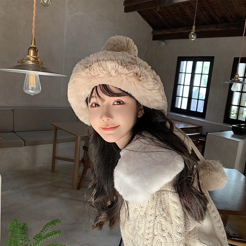 NÓN LEN TRÙM ĐẦU 1 CỤC BÔNG LÔNG THỎ ẤM ÁP