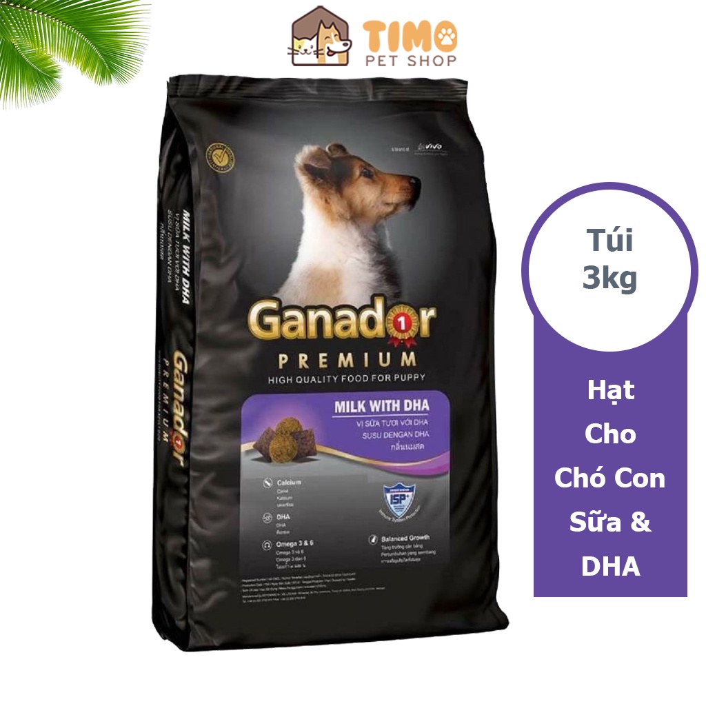 Thức Ăn Hạt Cho Chó Con Ganador Puppy - Vị Sữa &amp; DHA (Túi 3kg)