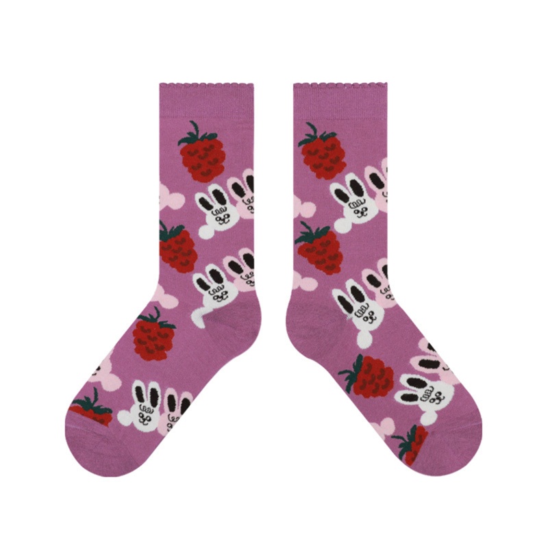 Xiangbao Vớ Cotton Jacquard Họa Tiết Thỏ / Dâu Tây / Gấu Hoạt Hình Dễ Thương Cho Nữ