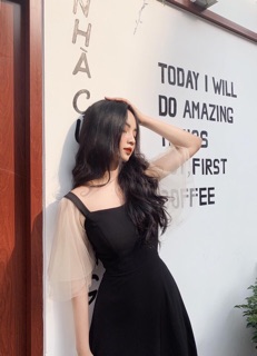 ĐẦM ĐEN TAY PHỐI lưới