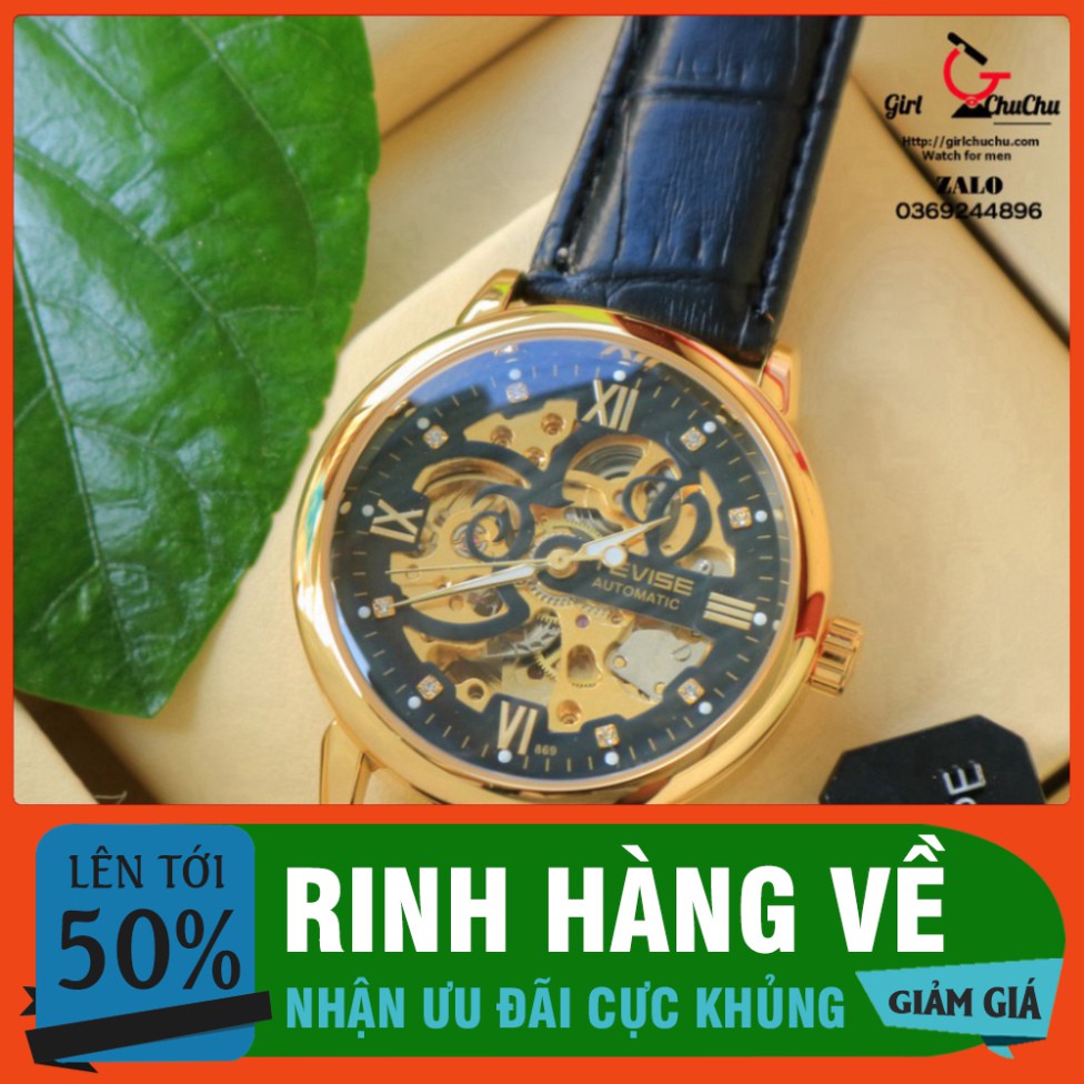 SIÊU SALE Đồng hồ nam Tevise cơ lộ máy mặt đen phong cách, Mẫu lộ cơ chạy tự động không dùng pin, dây da xịn bền bỉ với 