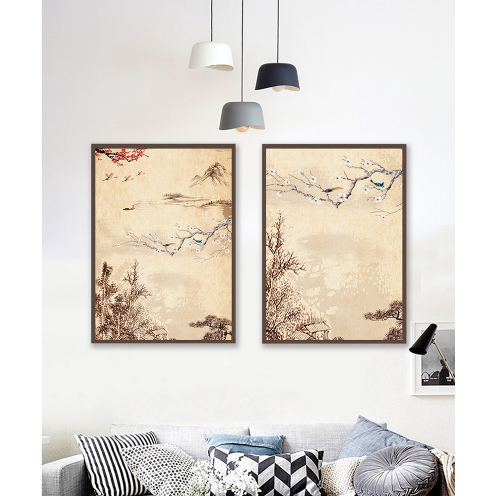 In hình ép gỗ Laminate TRANH TRUNG QUỐC - Mẫu 8 (2 HCN 2x30x40, 2x40x60). In ảnh theo yêu cầu