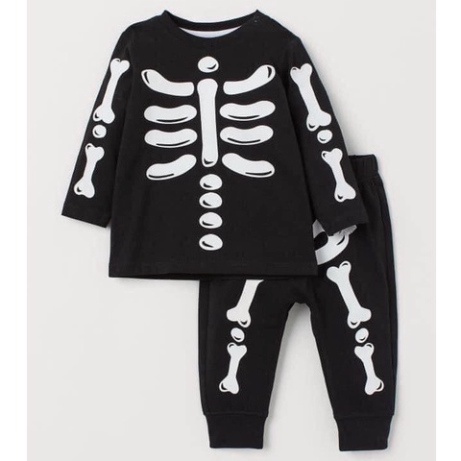 Bộ dài tay thu đông bé trai - Set bộ nỉ xương Hm Haloween cho bé trai size 1-6t