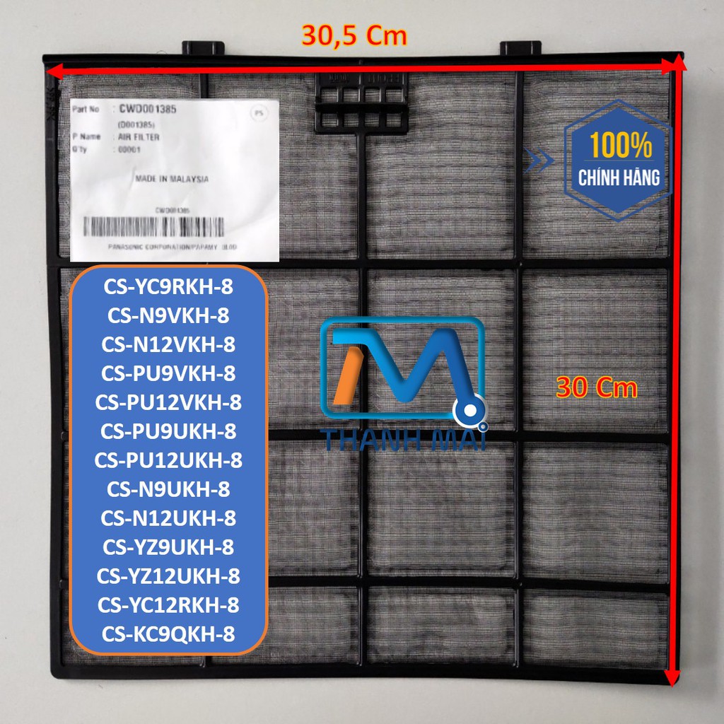 [CHÍNH HÃNG] Lưới Lọc Máy Lạnh Panasonic model  N9,12 VKH// PU9,12 VKH// PU9,12 UKH// N9,12UKH// YC9,12RKH// KC9QKH