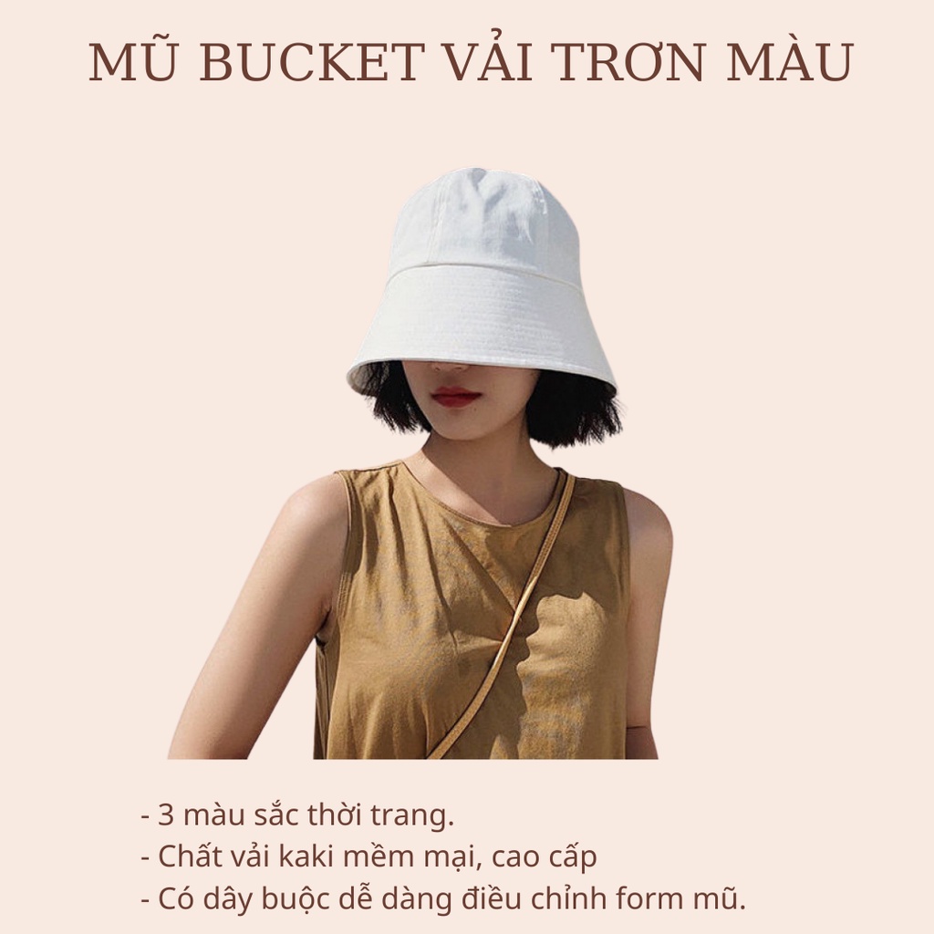 Mũ bucket vành cụp, nón tai bèo vải trơn màu thời trang có dây điều chỉnh form mũ Tom House
