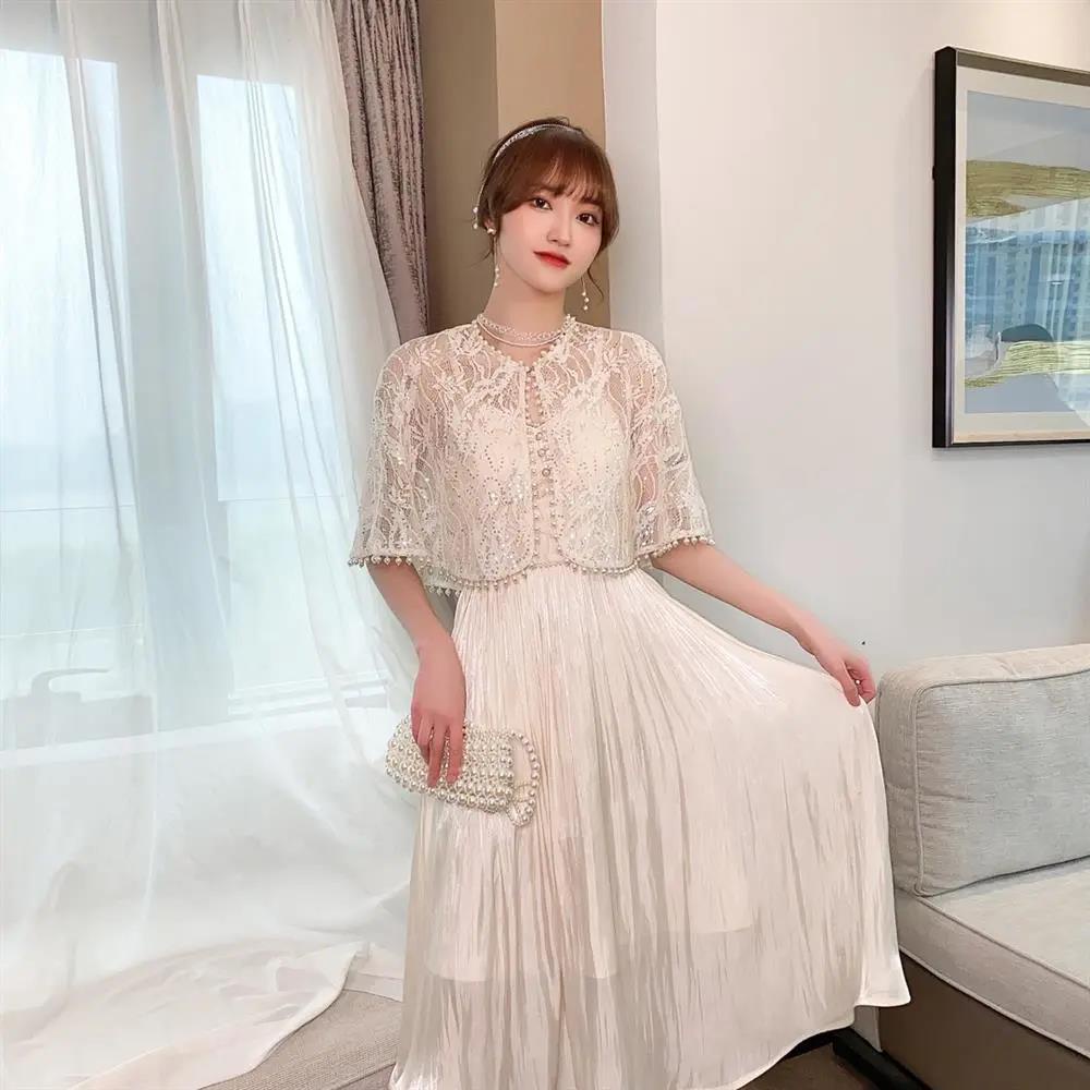 Áo Choàng Sườn Xám Phối Ren Đính Ngọc Trai Thời Trang Xuân Hè Cá Tính