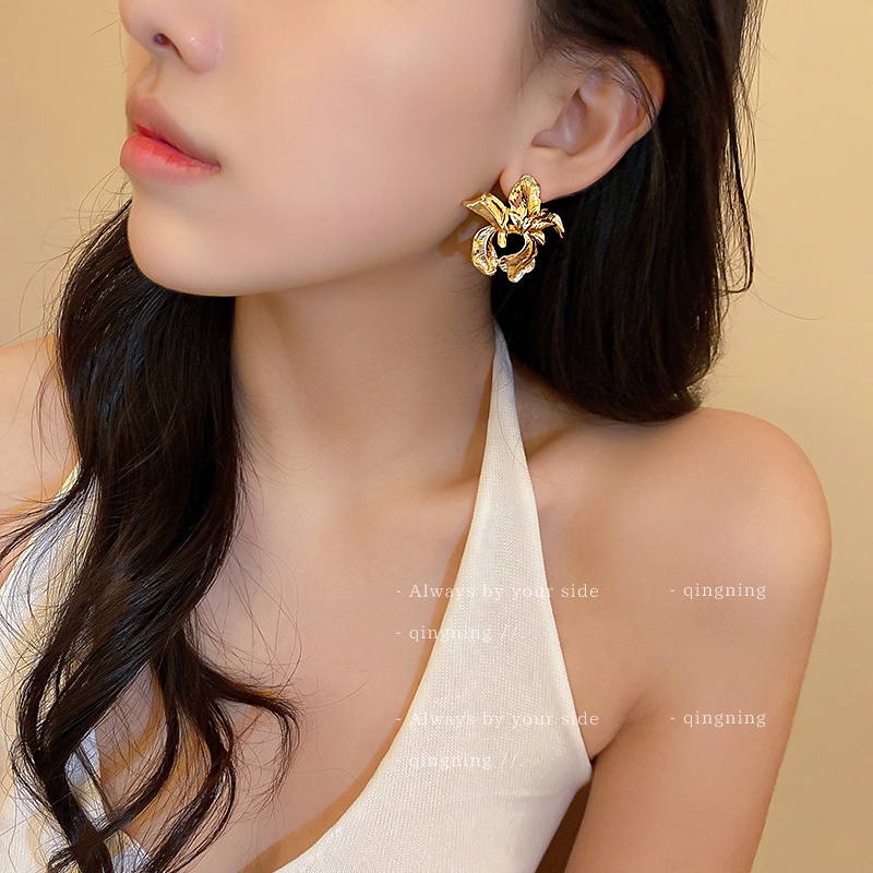 DREJEW Khuyên tai mạ bạc 925 hình hoa phong cách Hàn Quốc