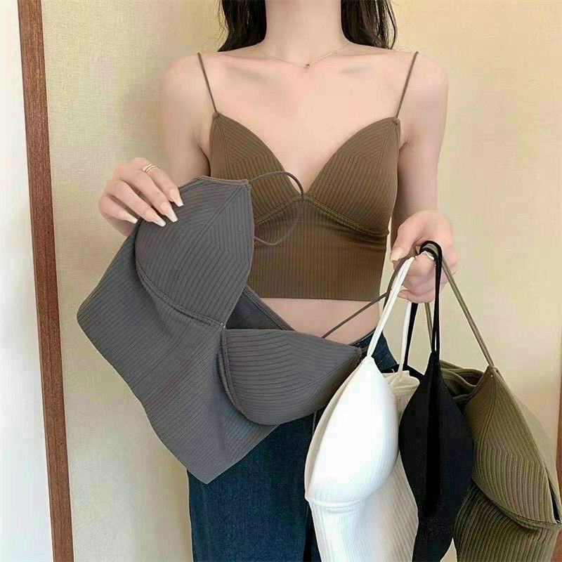 Áo bra hai dây có mút đệm cổ V thun gân tăm dệt màu trơn - Mã: 780 TV-Fashion