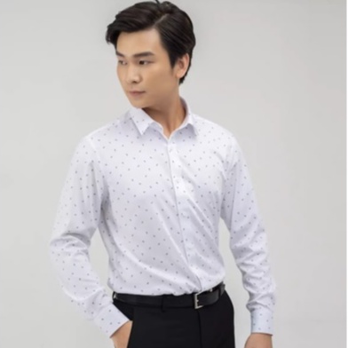 Áo sơ mi công sở nam dài tay Aristino màu trắng in lá xanh dáng ôm không túi ALS20209