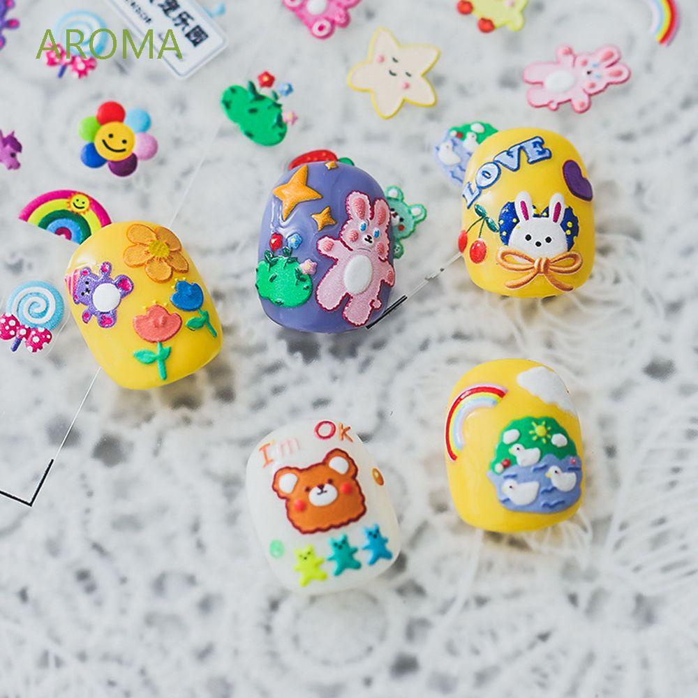 [Hàng mới về] Nhãn dán trang trí móng tay nghệ thuật siêu mỏng họa tiết thỏ và cầu vồng xinh xắn