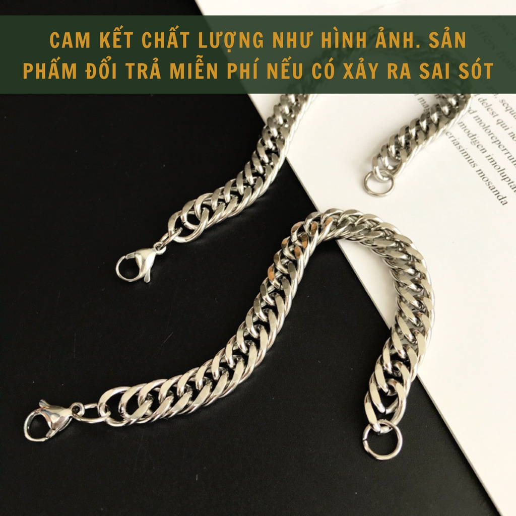Vòng tay thép titan không gỉ nam nữ Tin Loki Accessories thời trang dạng chuỗi xích màu bạc - Vòng tay TIN