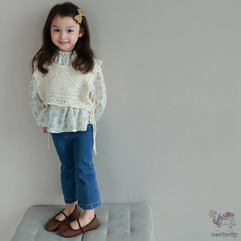 Quần Jeans Ống Loe Lưng Cao Thời Trang Hàn Quốc Cho Bé Gái
