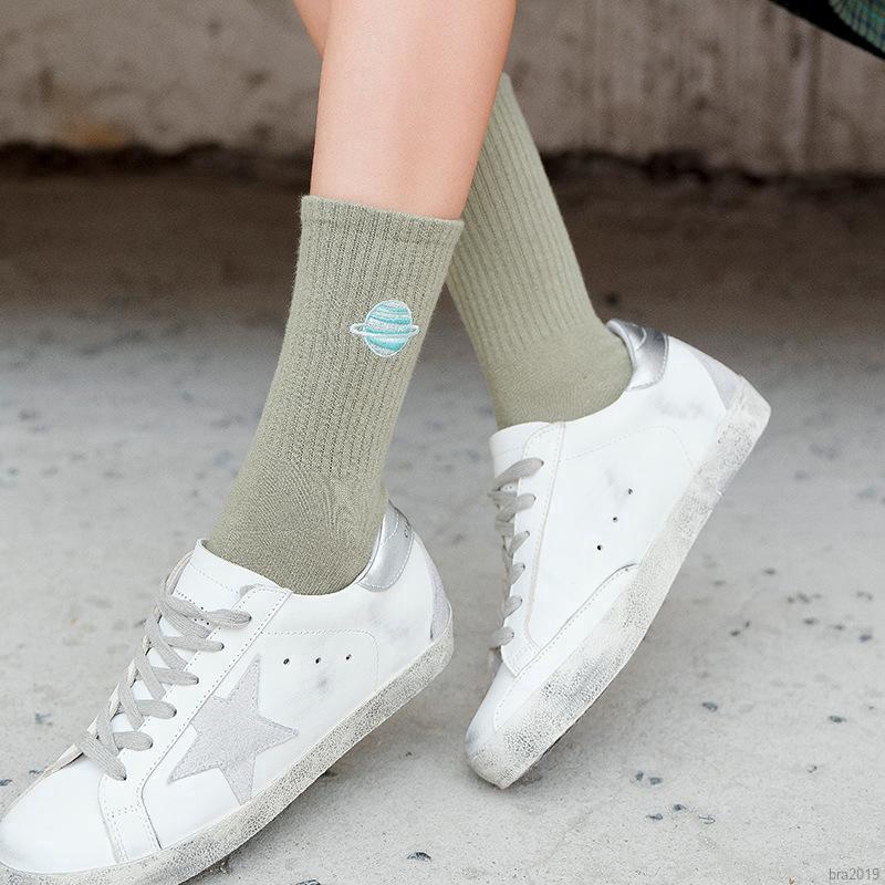 Women Long Fashion Wild Cotton Planet Print Vertical Stripes Socks | BigBuy360 - bigbuy360.vn