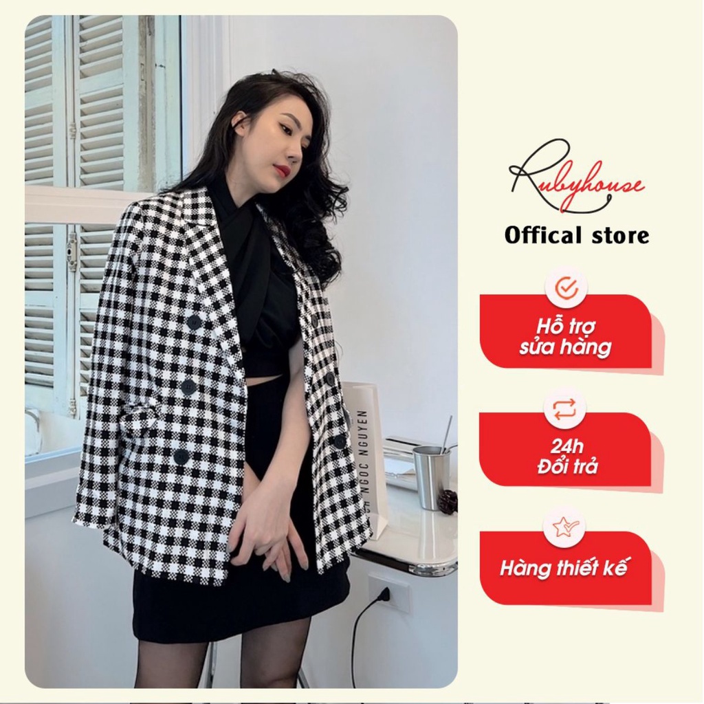 Áo vest kẻ cao cấp Ruby House - chất liệu dạ lì dày 2 lớp, màu kẻ đen trăng đứng form - 3087