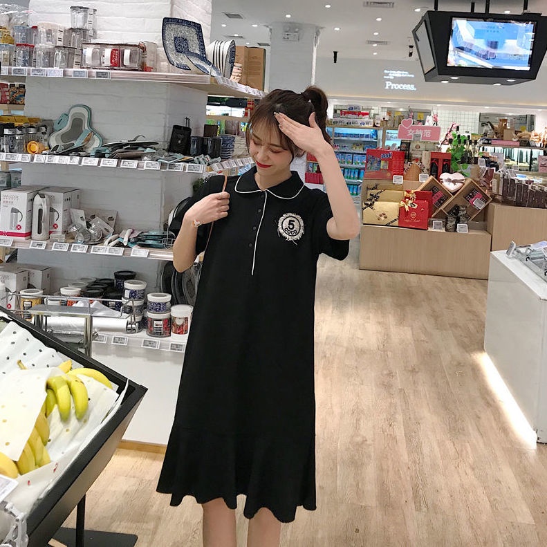 Đầm Thun polo Plus Size 2-300 Jin Fat mm Phong Cách Hàn Quốc Phương Tây Cho Mẹ Bầu