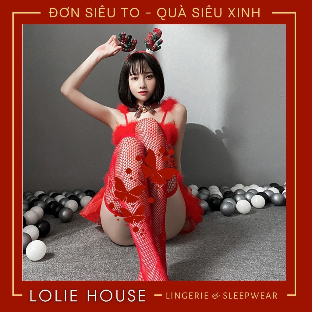 Cosplay noel giáng sinh sexy gợi cảm gồm bodysuit ren lưới đầy đủ phụ kiện LOLIE HOUSE – BS8