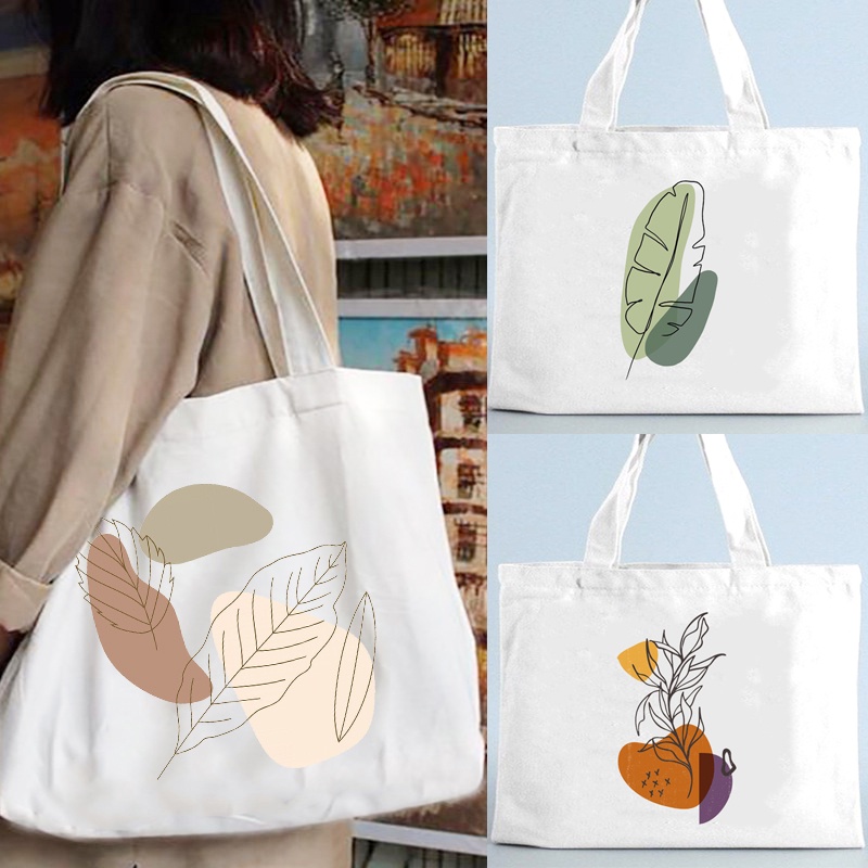 Túi xách Canvas đeo vai thân thiện với môi trường in họa tiết cây cối retro thời trang cho nữ