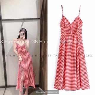 VÁY 2 DÂY CARO ĐỎ XẺ TÀ