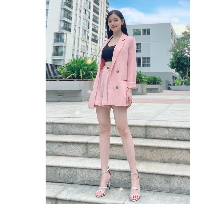 Set áo vest áo blazer nữ HAPPY WEAR dáng Regular Fit khoác Rộng Rãi màu hồng Pastel  3 size | BigBuy360 - bigbuy360.vn