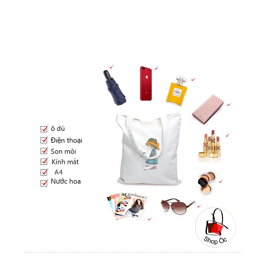 Túi Tote Vải Canvas Nữ túi đeo vai dễ thương Phong Cách dễ Thương E347