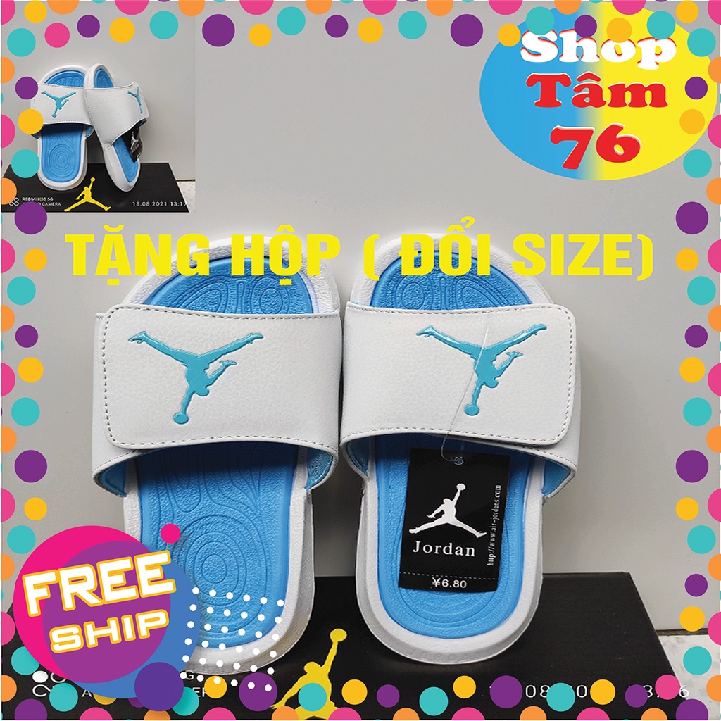 Dép quai ngang jor.dan hyro 6 bóng rổ nam nữ màu xanh trắng tặng hộp + freeship hàng quảng châu loại 1 kèm tag mác đủ