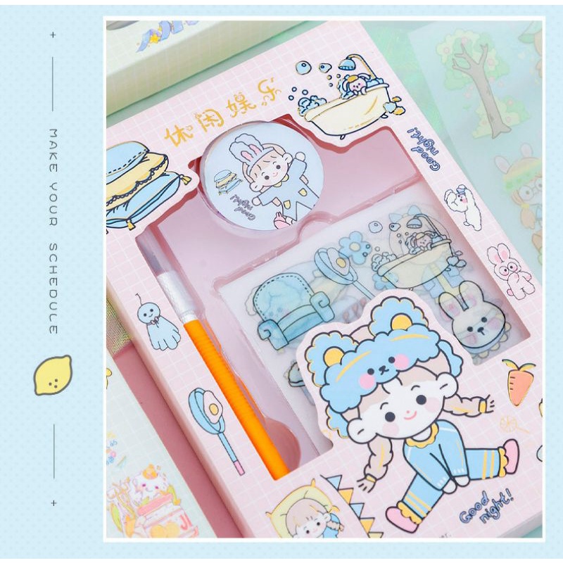 Hộp combo 6 tấm sticker Cổ trang/Chibi washi tape kèm dao cắt