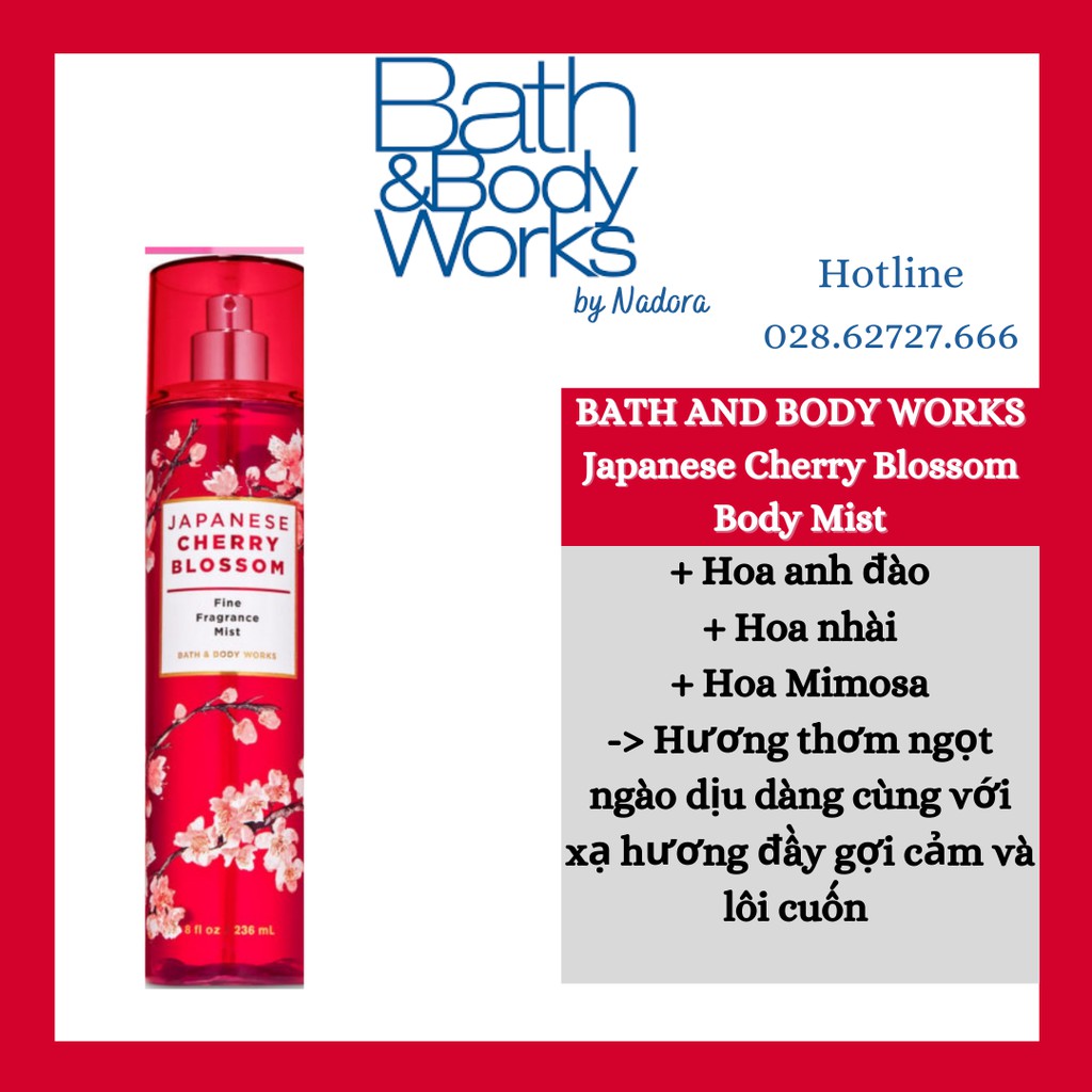 XỊT THƠM TOÀN THÂN BATH AND BODY WORKS BODY MIST - JAPANESE CHERRY BLOSSOM - 236ML