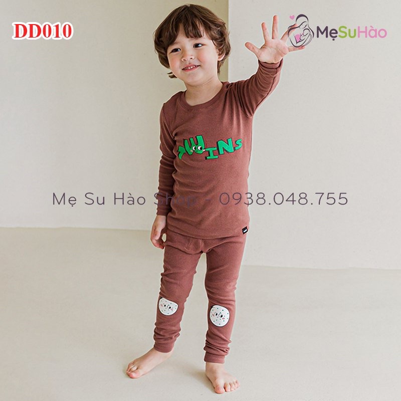 Bộ dài tay trẻ em thun Cotton dày dặn mẫu trơn chữ Twins hãng Cordi-i nội địa Hàn Quốc mã DD010