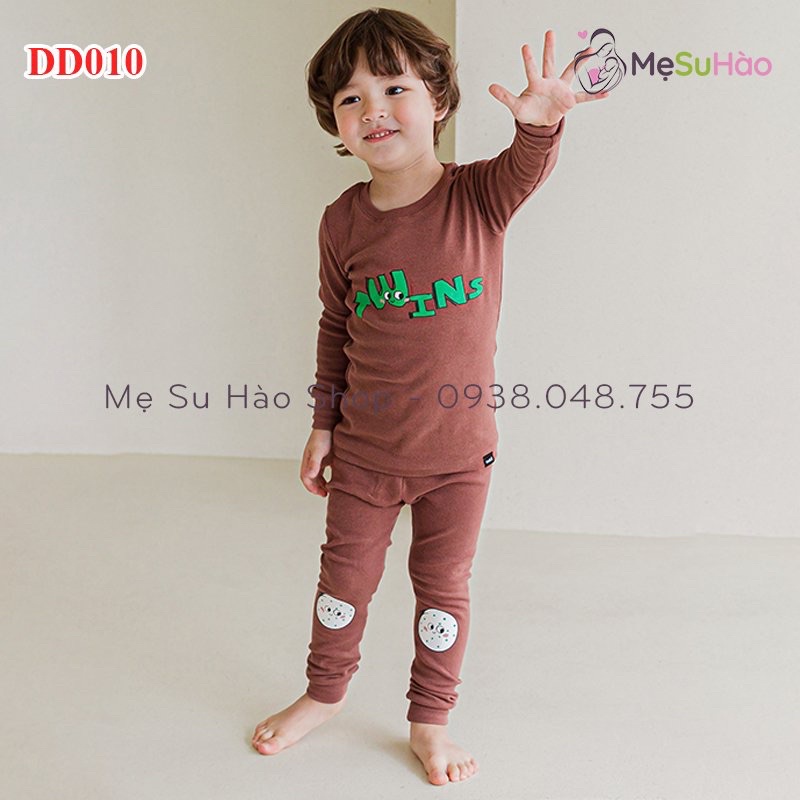 Bộ dài tay trẻ em thun cotton dày dặn mẫu trơn chữ twins hãng cordi - ảnh sản phẩm 2