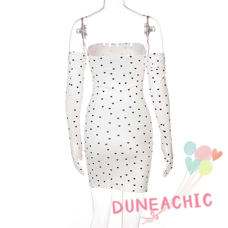 DUNEA Đầm ống họa tiết trái tim gợi cảm phối bao tay dài thời trang dành cho nữ