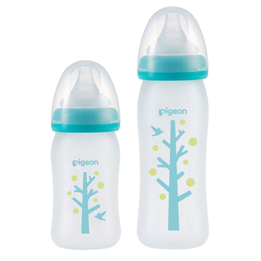Bình sữa thủy tinh Pigeon cổ rộng phủ silicone cao cấp 160 - 240ml - bình sữa pigeon thủy tinh nội địa nhật