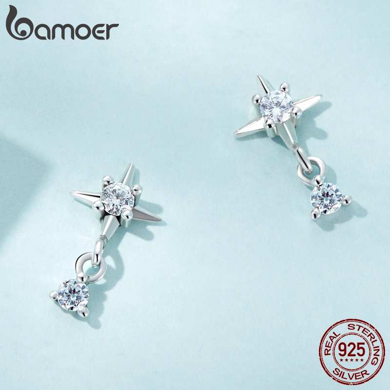 Bông tai BAMOER bằng bạc 925 hình ngôi sao thời trang